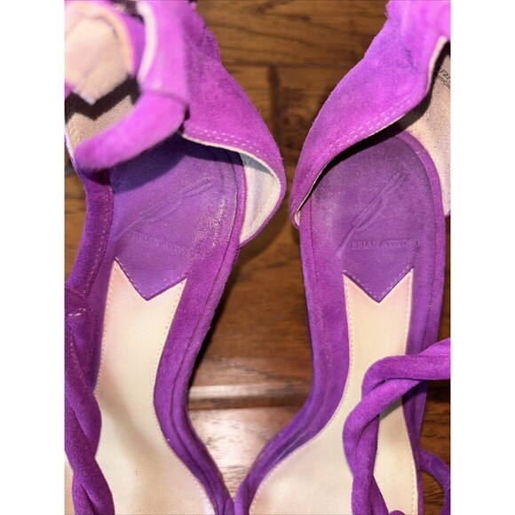 Brian Atwood Priscilla Purple Wedge Heels Leather 7.5 Straps Zip Peep Toe - Picture 5 of 11